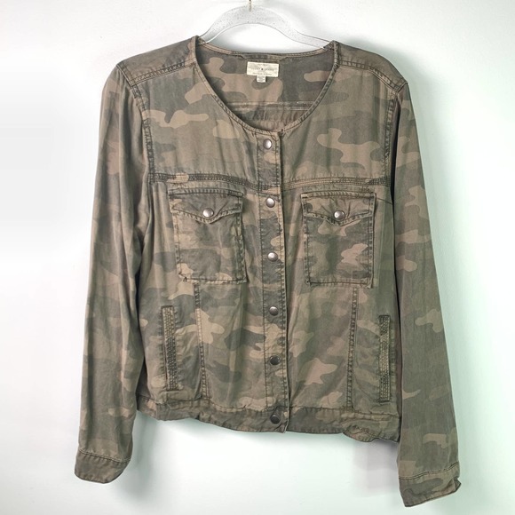 Lucky Brand Camo Collarless Olive Multicolor Trucker XL - Picture 2 of 9